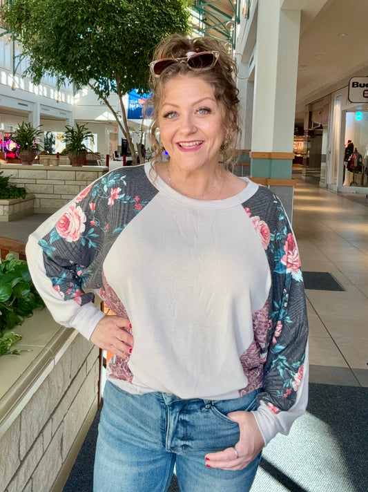 Knit Top With Floral Color Block