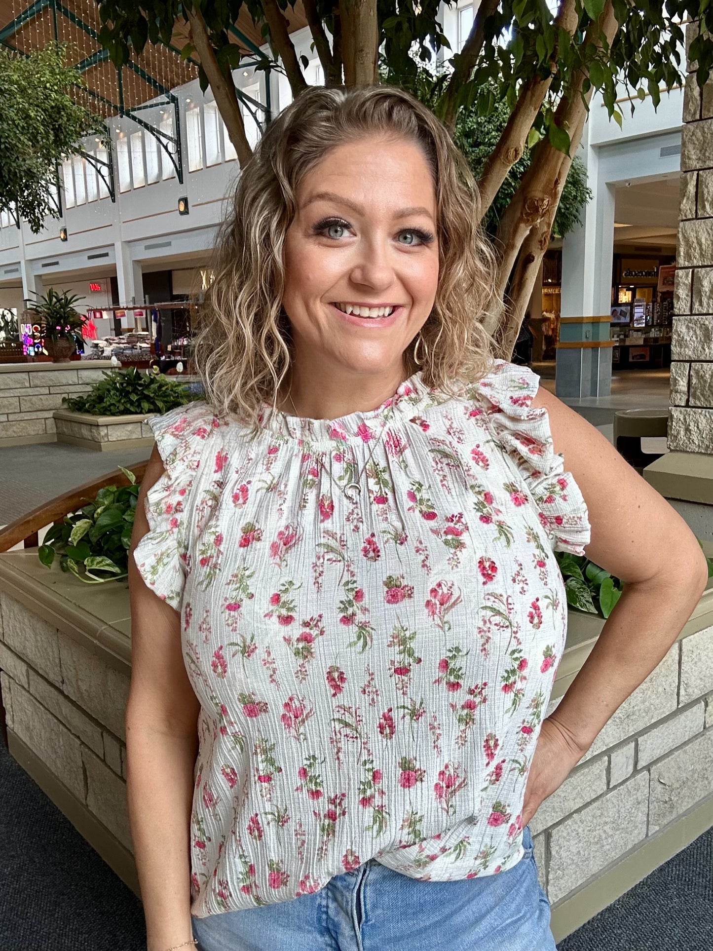Floral Ruffle Detail Sleeveless Top