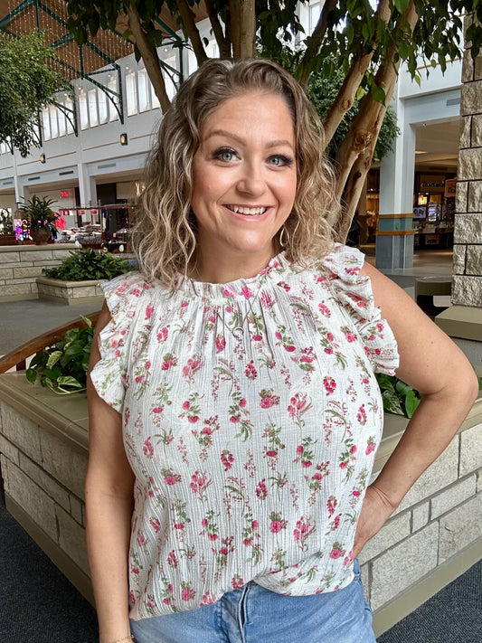 Floral Ruffle Detail Sleeveless Top