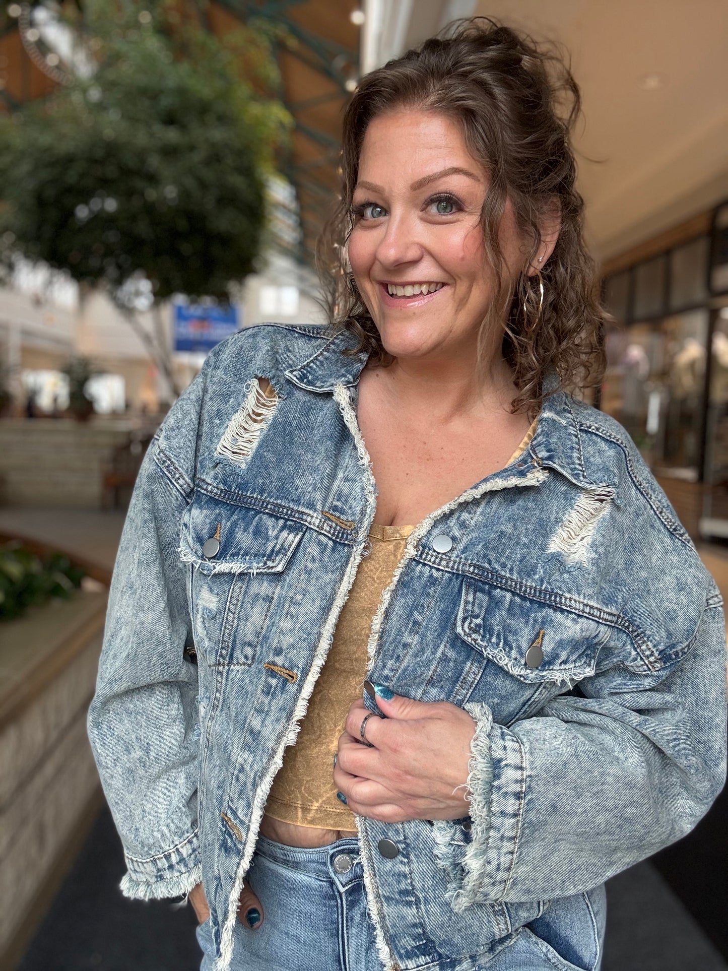POL Oversized Distressed Denim Jacket