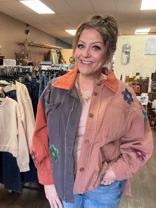 Sequin floral shacket