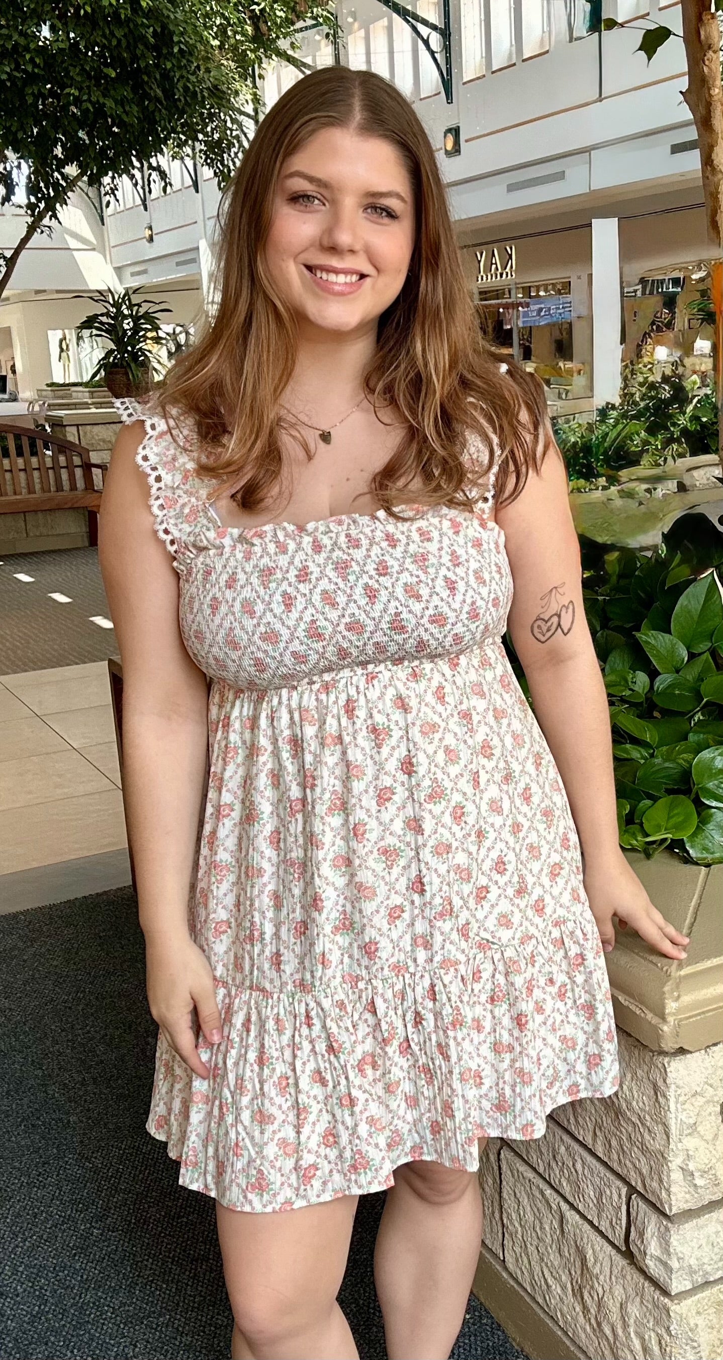 Floral Trellis Pattern Smocked Mini Dress