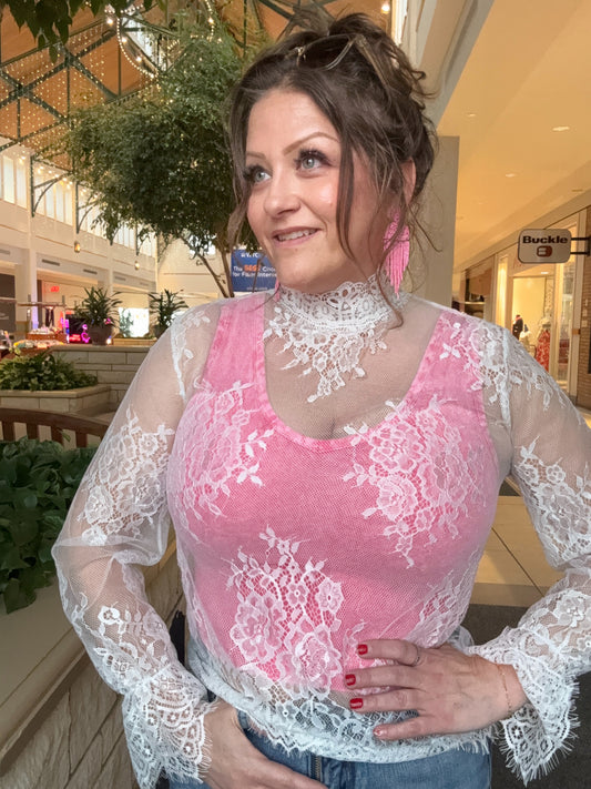 Mesh Long-Sleeve Top w/ Eyelet design