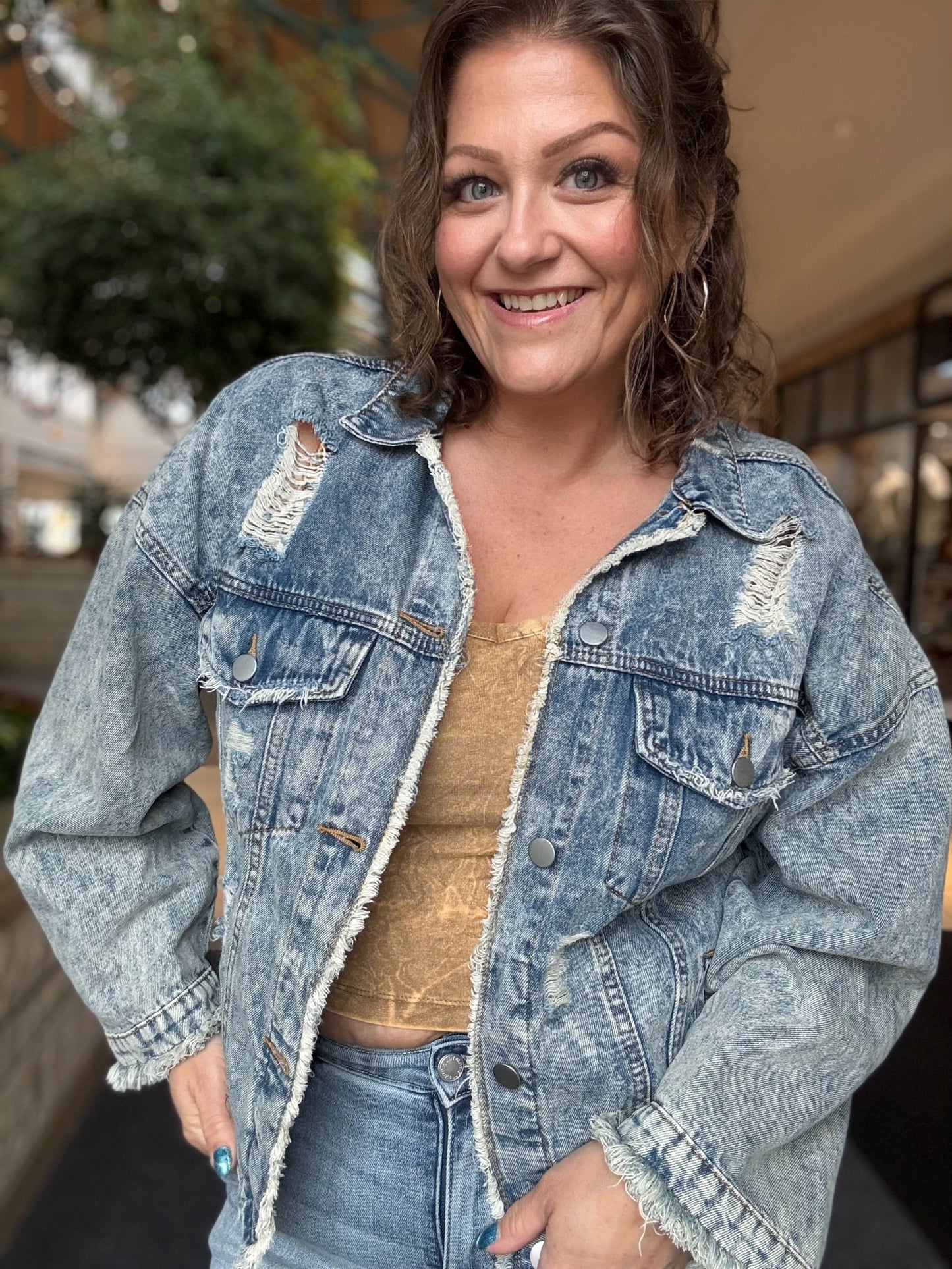 POL Oversized Distressed Denim Jacket