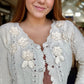 Flower Applique Textured Button Down Cardigan