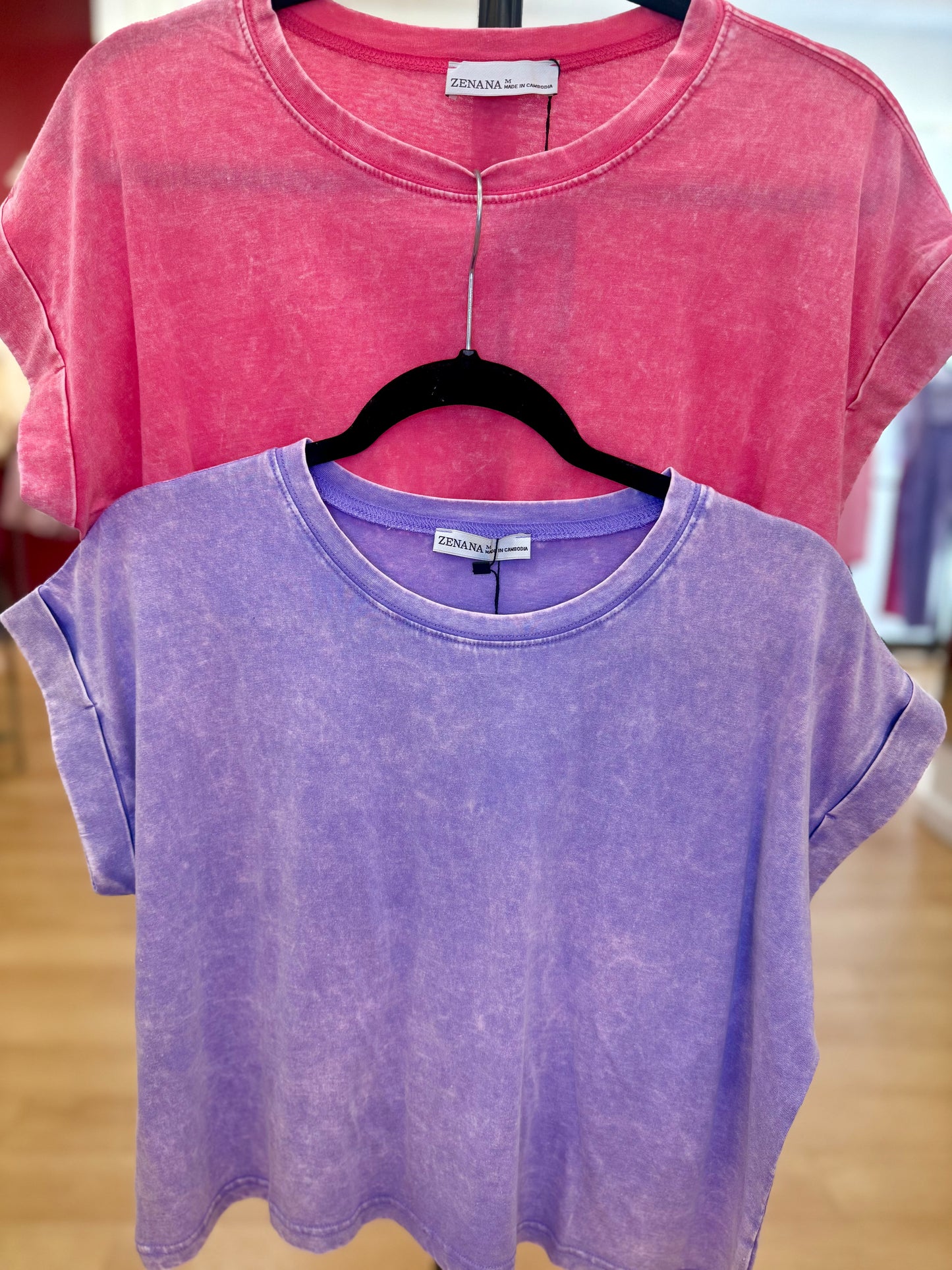 Washed Cotton Cuffed Short Sleeve Top