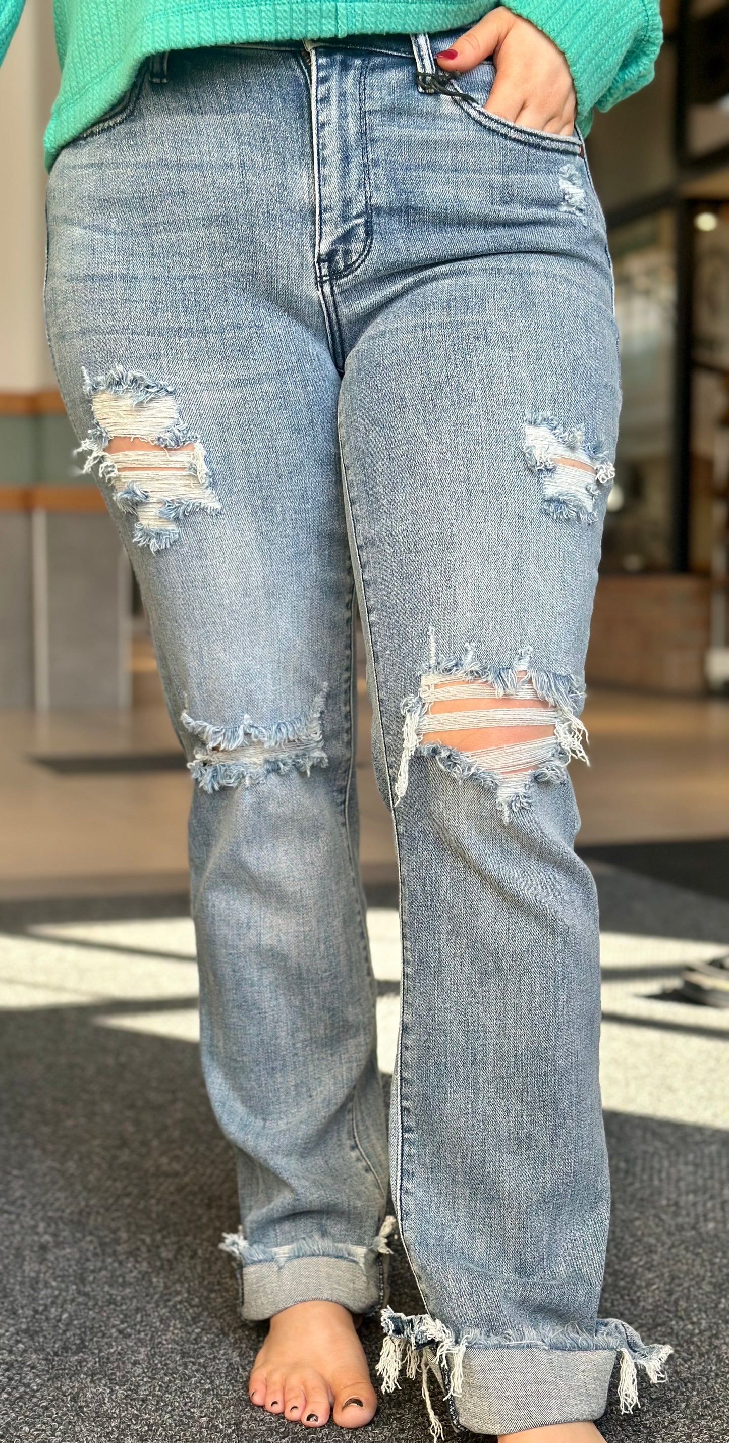 Judy Blue Mid Rise Distressed Jeans