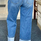 High rise cuffed wide leg denim pants