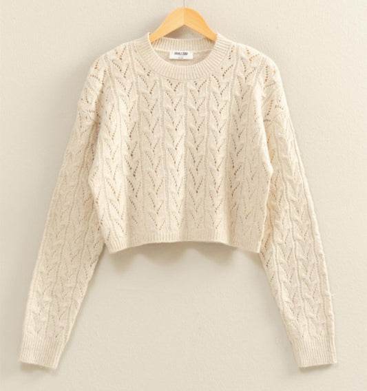 Cropped Cable Knit Sweater