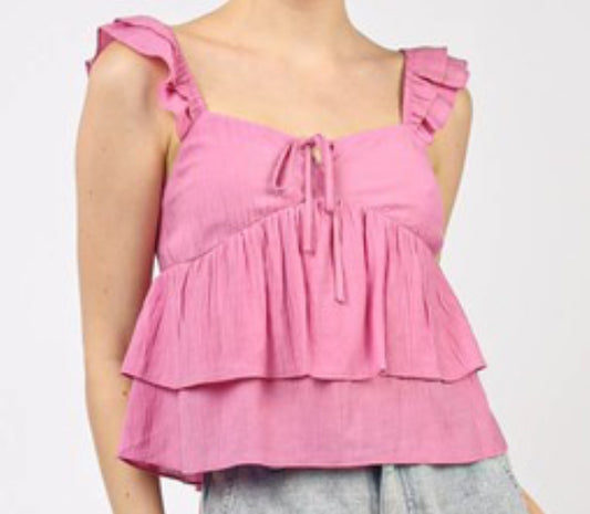 Cap Sleeve Ruffle Layered Blouse Top