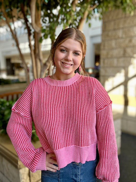 Two Tone Stripe Casual Sweater Top