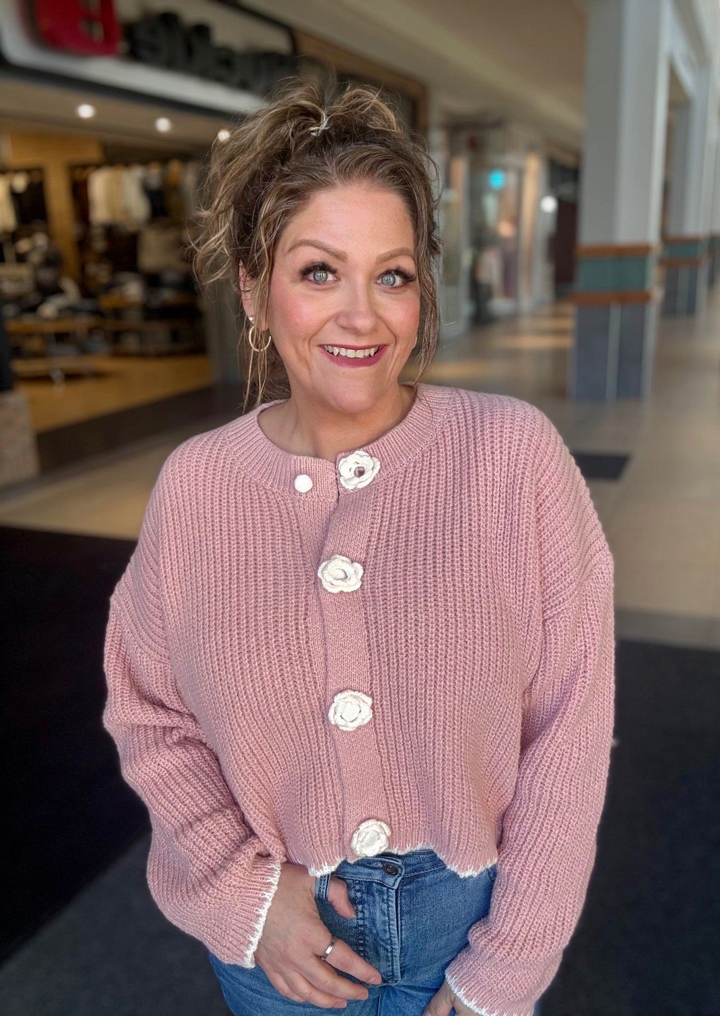 Rose Button Knit Cardigan