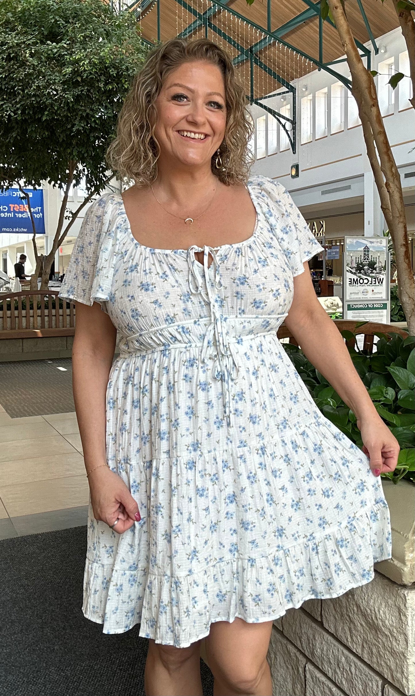 Cherry Blossom Front Tie Short Sleeve Mini Dress