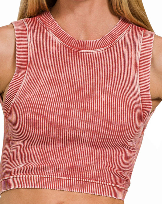Stone Washed Ribbed Seamless Crop Top
