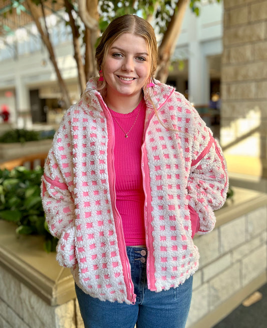 Oversized Checker Fleece Jacket