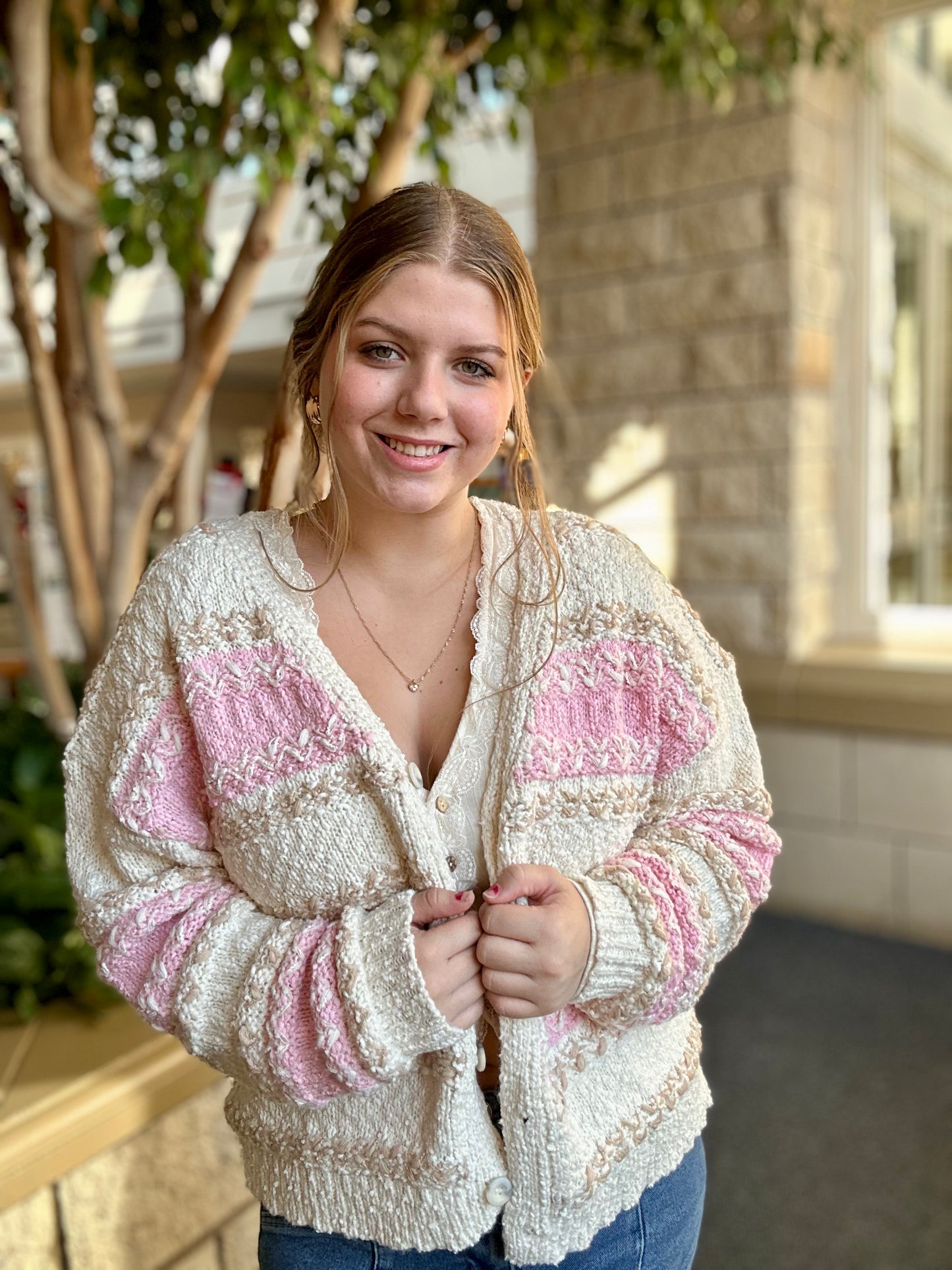 Multi Color Textured Knit Sweater Cardigan