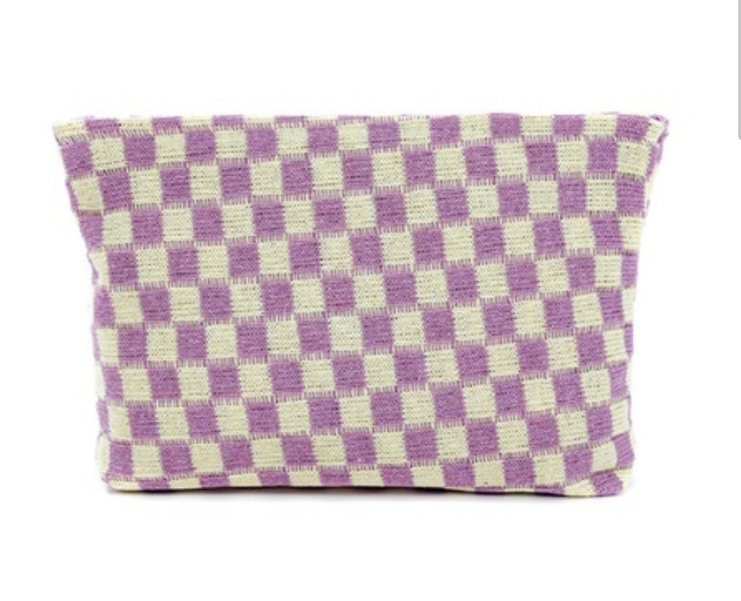 Checkered Cosmetic Makeup Clutch Bag
