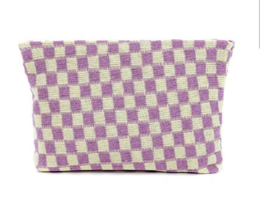 Checkered Cosmetic Makeup Clutch Bag