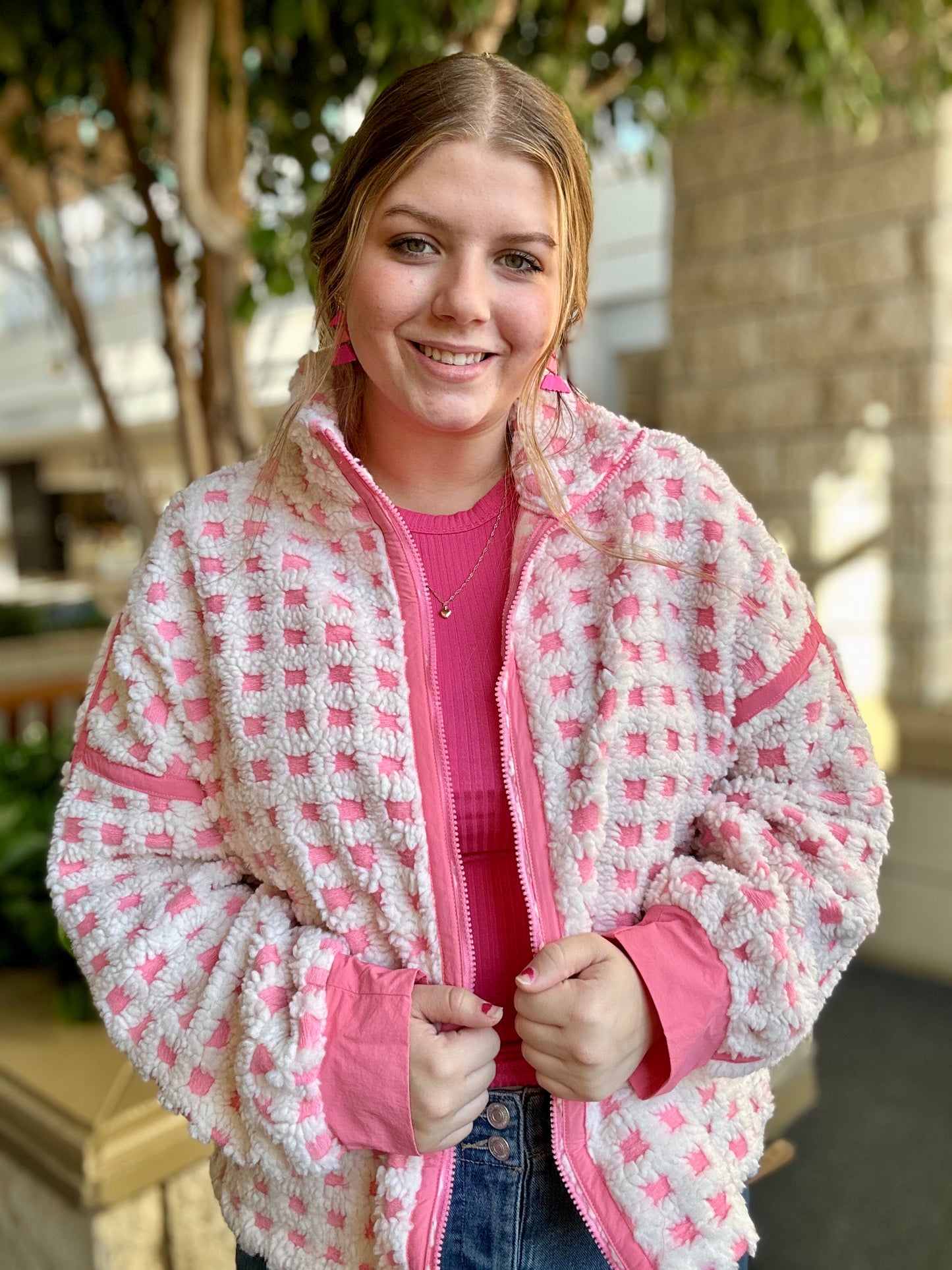 Oversized Checker Fleece Jacket