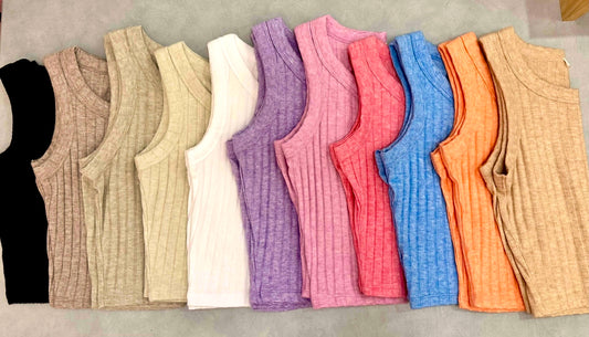 Ribbed Boat Neck Cropped Sleeveless Top