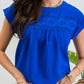 Floral Eyelet Lace Trim Back Button Top