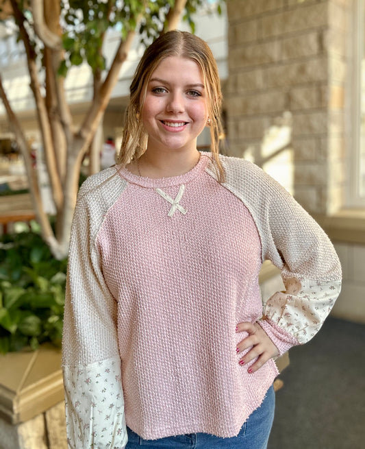 Raglan Sleeve Color Block Casual Textured Knit Top