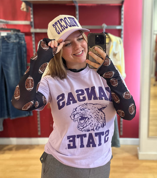 Football Print Mesh High Neck Design Long Sleeve