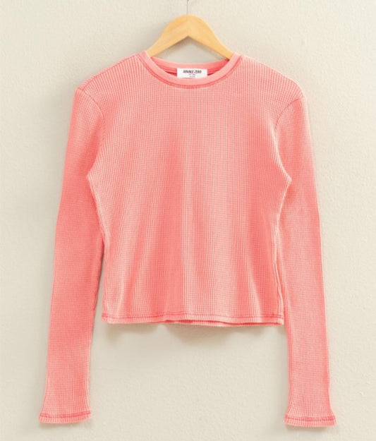 Mineral Wash Waffle Knit Long Sleeve Top