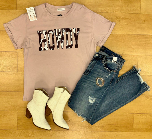 "Howdy" cow print tee