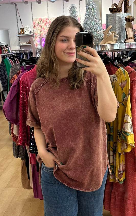 Acid wash t-shirt with side slit