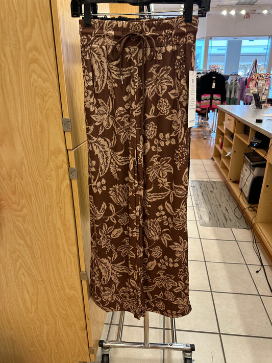 Floral Print Rib Drawstring Pocket Wide Leg Pants