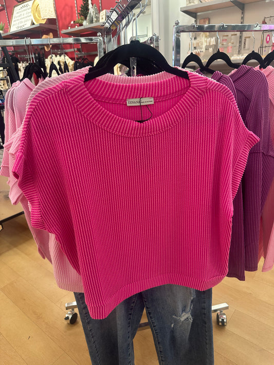 Raised Rib Cap Sleeve Top